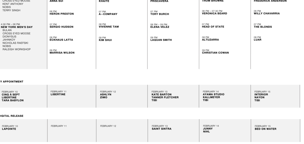 NYFW 2023 Fall-Winter Schedule